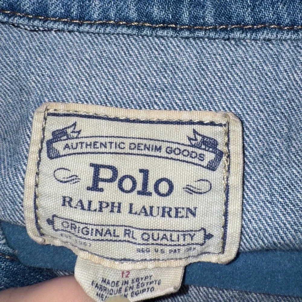 Polo Ralph Lauren Girls Denim Jacket Medium Wash Cropped Frayed Hem Size 12